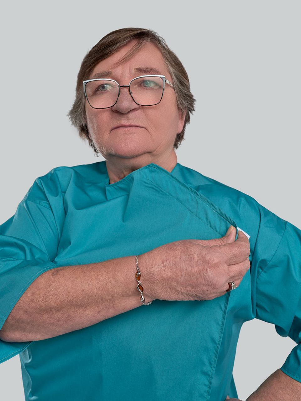 Blouse médicale mixte à bande velcro bleu
