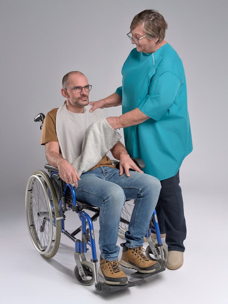 Blouse médicale mixte à bande velcro bleu Bavoir adulte