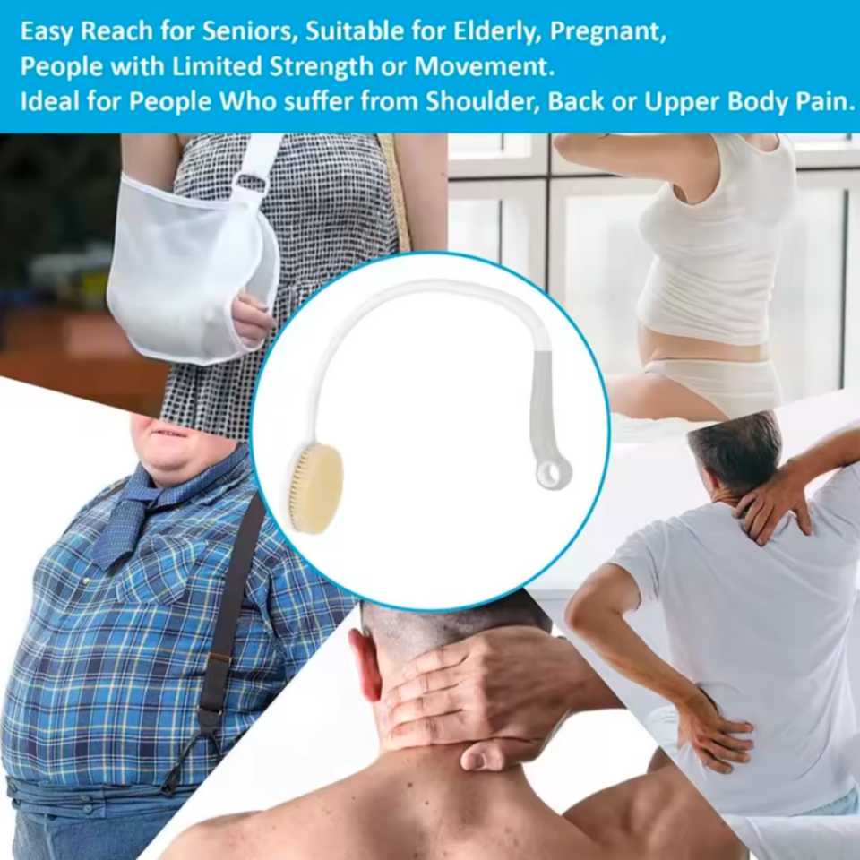 Brosse pour le dos avec long manche - Brosse de douche ergonomique avec poils souples