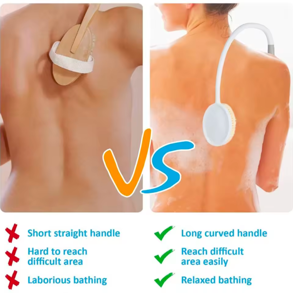 Brosse pour le dos avec long manche - Brosse de douche ergonomique avec poils souples